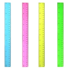 Pack of 4 30 cm Ruler Plastic Ruler Transparent Ruler Measuring Device with Inches and Metric for School, Office, Home