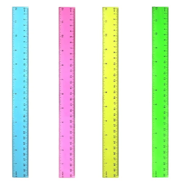 Pack of 4 30 cm Ruler Plastic Ruler Transparent Ruler