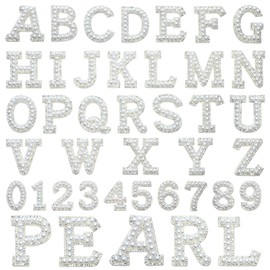 36 Pieces Iron on Letter A-Z 0-9 White Pearl Rhinestone Chenille Letter Patches Iron on Glitter Alphabet Number Bling Patches Decorative Repair Patches for Fabric Shirts Crafts Clothing DIY Decor