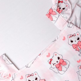 Dress for Girls White Cat Summer Clothes Toddler Flutter Sleeve Shirred Tiered Lovely Kitten Plaid Smock Sundress Kids Valentines Outfit 18-24 Month/1778