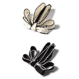 2 PCS Banana Clip - Ribbon Bow Hair Clip for Women Girls - Acrylic & Fabric Hairpin with Classic Bow Design (Black White, 12cm)