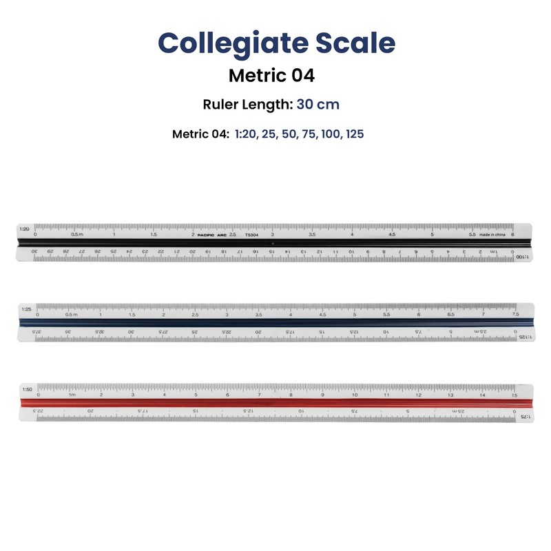 Pacific Arc Metric Collegiate Core Scale Ruler, Scaled: 1:20,25,50,75,100,125
