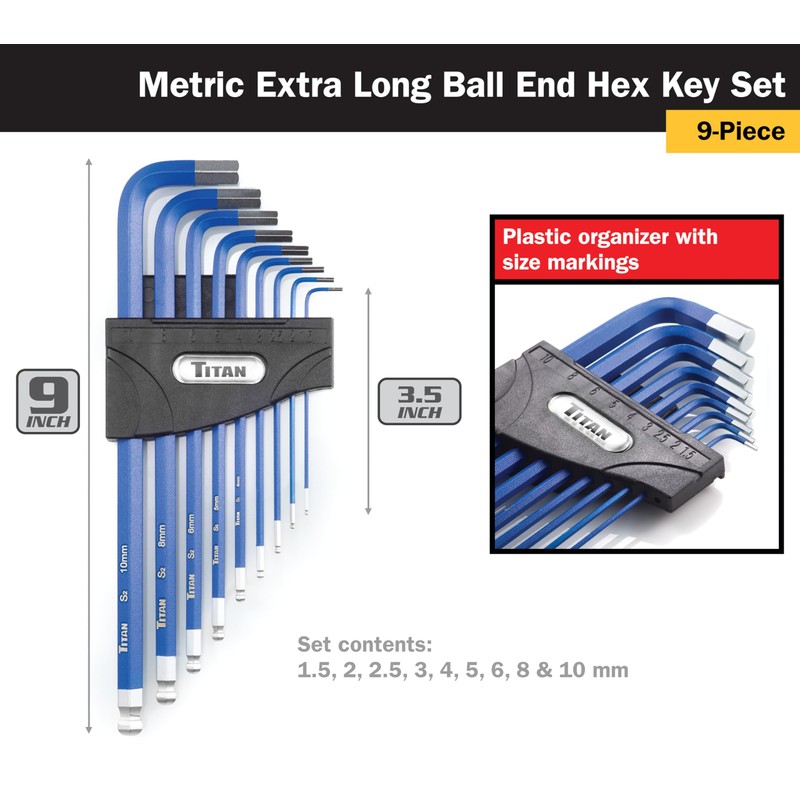 Titan 12764 22-Piece SAE and Metric Hex Key Set