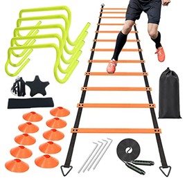 ENDIESS Speed & Agility Training Equipment Set - Includes 1Agility Ladder (20Feet),5Hurdles,10Cones,1Soccer Trainer,1Jump Rope and 4Steel Stakes for Outdoor Sports Soccer,Football,Tennis&Basketball.