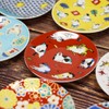 Stylish Kutani Ware Plate, Auspicious Bean Plate, Cat, Ceramic, Small