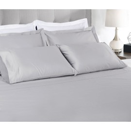 Threadmill Home Linen 600 Thread Count 100% Cotton Sheets, Silver California King Sheets 4 Piece Set, ELS Combed Pure Natural Cotton Bed Sheets, Sateen Weave Fits Mattress Up to 18'' Deep Pocket