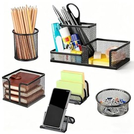6 Piezas Organizador de Escritorio de Malla,oporte de malla multifunción,organizador de clips de papel,soporte para tarjetas de visita para,Ideal para Oficina,Escuela,Hogar.