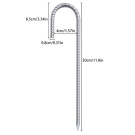 4 Pack Tent Pegs, 12 Inch Heavy Duty Galvanised Steel Ground Rebar Stakes J Hooks Anchors Anchorage Stakes Tent Pegs Garden Stake Pegs Landscape Pins for Camping Tents Trampoline Canopies Marquees