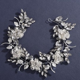 Lenjicons Silver Flower Leaf Rhinestone Headband Vintage Flower Leaf Hair Vine Silver Wedding Hair Accessories Bridal Hair Vine Crystal Bridal Hairpiece for Women