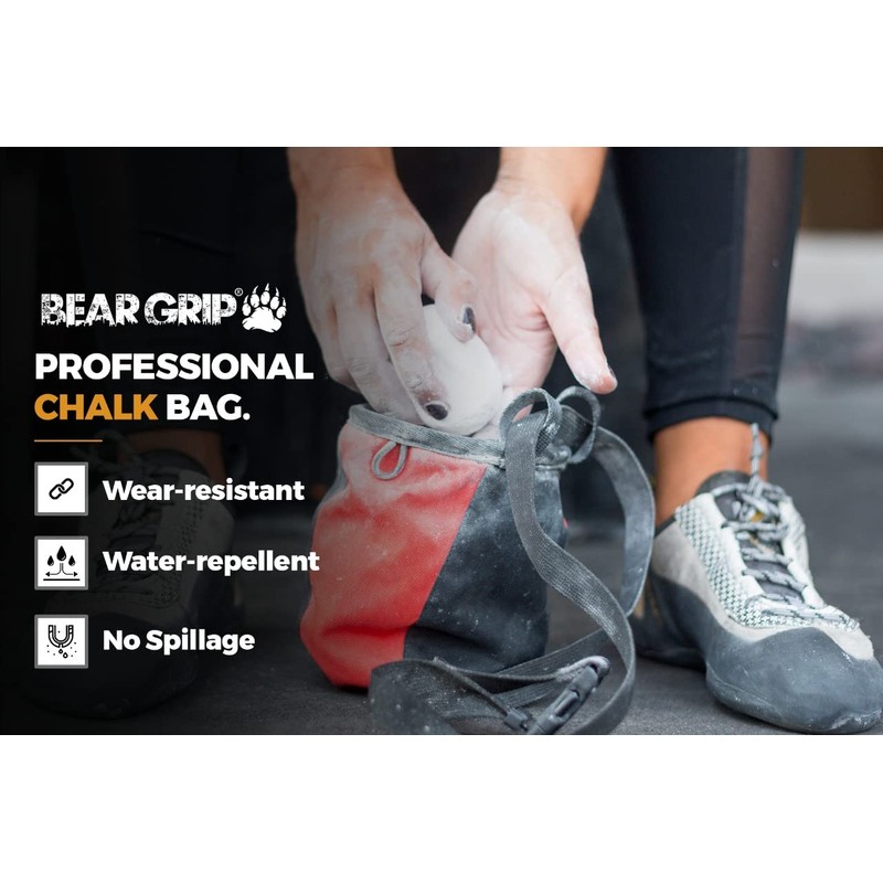 BEAR GRIP Premium Chalk Bag Bundle Pack for Rock Climbing