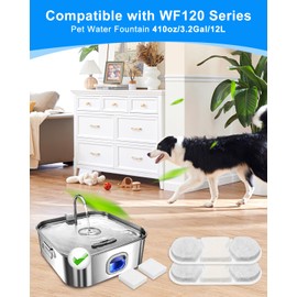Cunina 12 Pack Replacement Filter & 12 Pre- Sponges Dog Water Fountain Filters Fit for WF120 Large Dog Water Bowl Dispenser 410oz/3.2Gal/12L Automatic Pet Fountain Water Dispenser Stainless Steel