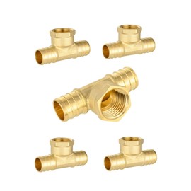 (Pack of 5) EFIELD 1/2" Pex X 1/2" Pex X 1/2" Female NPT Tee Adapters, Pex Crimp Brass Plumbing Fittings, ASTM F1807, NSF/ANSI 61 (5)