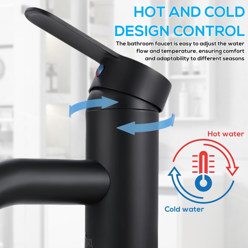 Bathroom Tap, Black, Washbasin Tap, Sink Fittings, with Tap Hose,