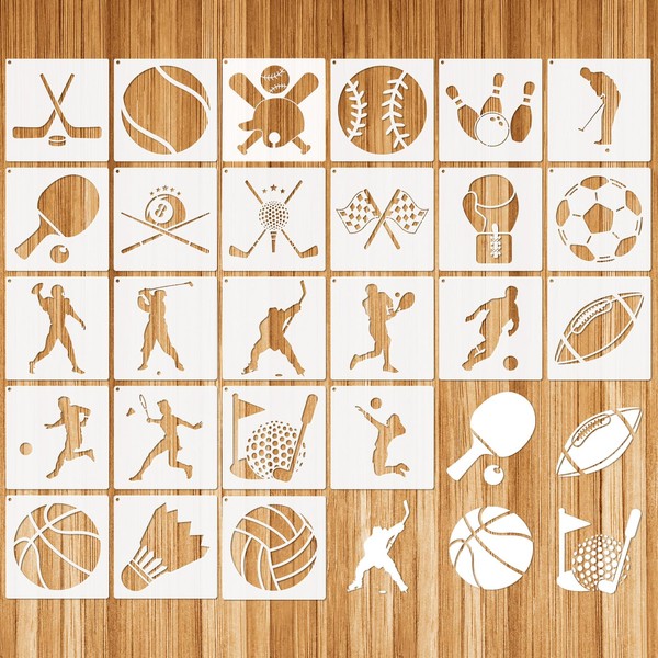 JSRQT Pack of 25 Ball Stencils for Painting, Football Basketball