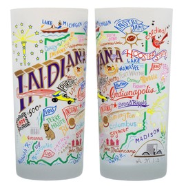 Catstudio Drinking Glass, Indiana Frosted Glass Cup for Kitchen, Drinking Glasses, 15oz Dishwasher Safe Tumbler for Indiana Lovers
