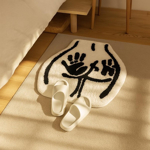 Cool Tufted Funny Butt Rug with Handprint – Cute Black