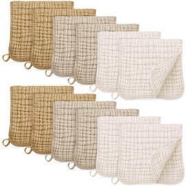 Unnivoll Muslin Burp Cloths for Baby 100% Cotton Burping Cloths for Boys Girls Large 20''X10'' Extra Soft and Absorbent 12 Pack - Gradient Khaki