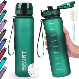 HASAGEI Sport Water Bottles 1 L, Leak-Proof Drinking Bottle Bicycle Sports Bottle with Capacity Scale Colour Gradient 1-Click Open for Outdoor, School, Gym, Camping