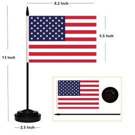 12 Pack USA Desk Flags Set, American US Small Mini Table Office Flags with 12" Solid Black Pole, 8.2 x 5.5 Inches, Home and Office Decoration, Festival Celebrations