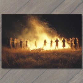 PaperMadDogScar POSTCARD Women Fire Dance Spinning Flames Magical Night Scene Girls Dress Fun