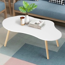 Small Coffee Table,Computer Desk,Cloud Coffee Table,Cute White Modern Tea Table Living Room Center Minimalist Display Coffee Table with Cloud Shape Irregular Indoor End Table White