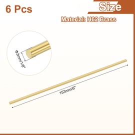 sourcing map 6 Pcs 1/8"(3mm) Dia Brass Solid Round Rod, 6"(153mm) Length H62 Brass Lathe Bar Stock Round Brass Rod for DIY Crafts Industry Construction