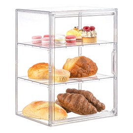 VGLXTRNT Bread Box, Pastry Display Case for Kitchen Countertop - 3-Tier Adjustable Clear Acrylic Bread Storage with Magnetic Door Closure, Counter Display for Homemade Bread, Bagels, Donuts, Muffins