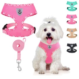 BINGPET Adjustable Dog Vest Harness and Leash Set,No Pull & No Choke Reflective Dog Harness with Padded,Lightweight All Weather Step-in Mesh Breathable Vest Harness for Small and Medium Dogs(Pink,M)