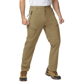 TBMPOY Men's Lightweight Hiking Fishing Pants 5 Zip Pockets Stretch Athletic Cargo Pant Outdoor Work Camping Travel Khaki 38