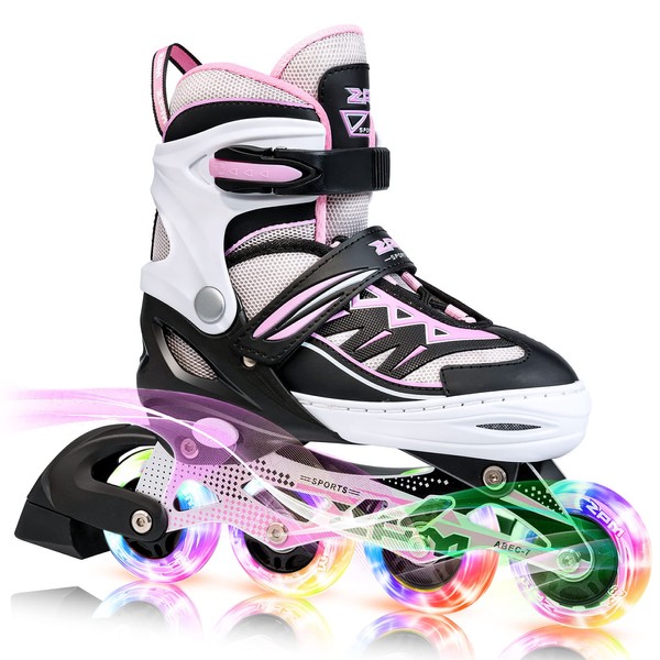2PM SPORTS Cytia Pink Girls Adjustable Illuminating Inline Skates with