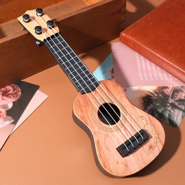 Gatuida Miniature Ukulele Toy, Light Brown Plastic Guitar Model, Simulated Musical Instrument for Kids, 9.84 x 3.54 x 1.06 Inch, Toddler Music Educational