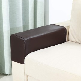 HAPYLY Set of 2 PU Leather Sofa Armrest Cover Anti-Slip Waterproof Furniture Armrest Protector Armchair Slipcovers for Recliner Sofa Chairs (Coffee)