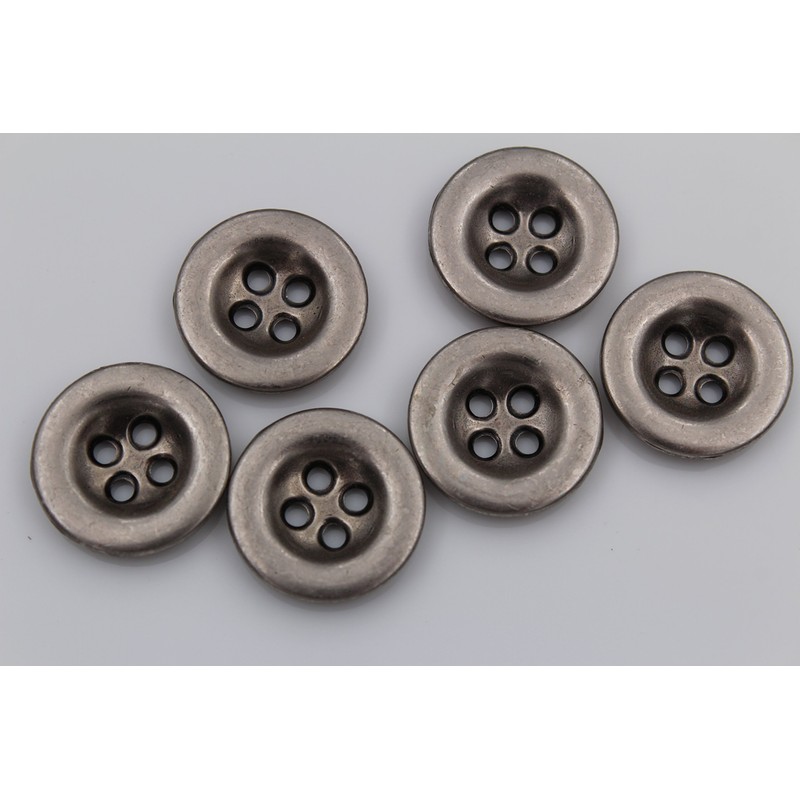 Pack of 6 silver 4 hole buttons, trouser buttons, jeans