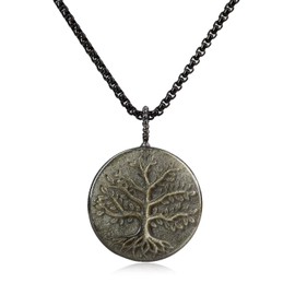 COAI Mens Womens Golden Obsidian Stone Tree of Life Pendant Necklace Stainless Steel
