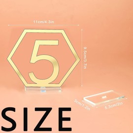 10 Pcs Wedding Acrylic Table Numbers with Stand Holders Hexagon for Cafe Tavern Wedding Table Signs (1-10 Gold)