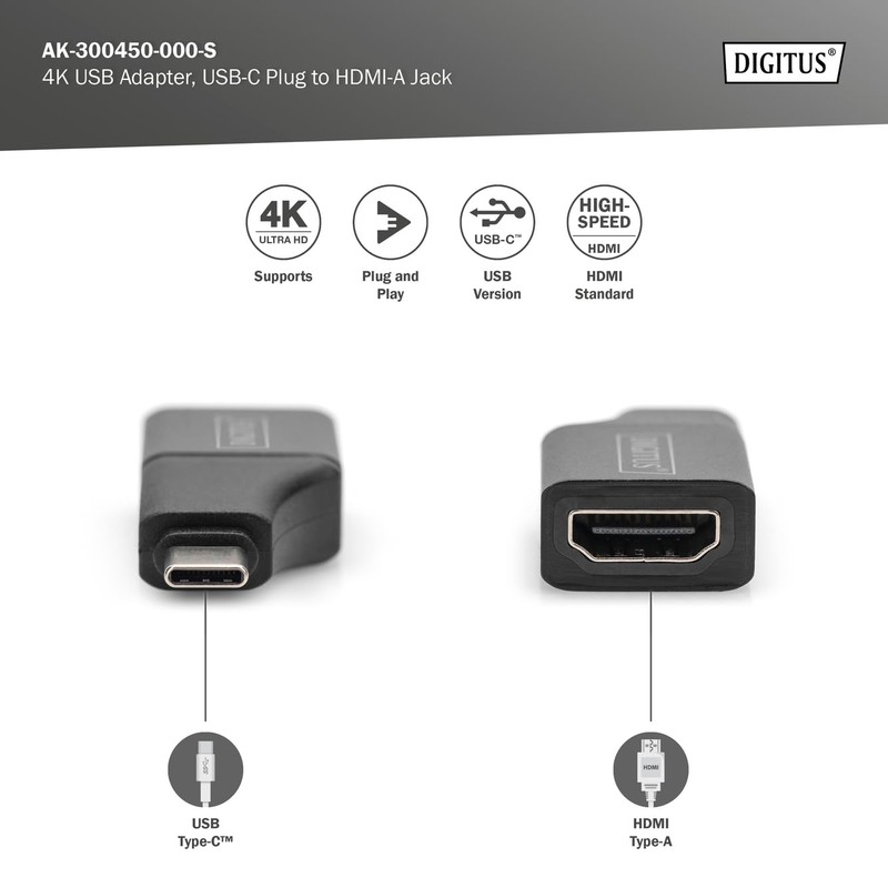 DIGITUS USB-C to HDMI Type-A Adapter - 4k/30Hz - Plug