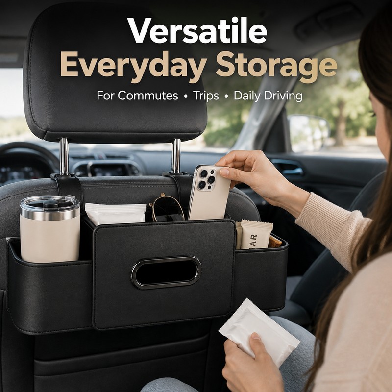 Car Back Seat Organizer for Travel – 4-in-1 ABS Storage