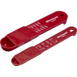 Westmark 2 Measuring Spoons, Adjustable, with Scales: 1 x 0.6 - 5 ml and 1 x 5 - 15 ml, Plastic, Vario, Red/White, 30592270