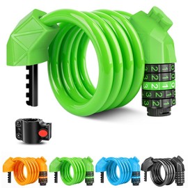 Bike Lock, 4 Feet Bicycle Locks Cable, Heavy Duty Anti Theft，High Security 5 Digit Resettable Combination Coiling Mountain Bike Lock, Combination Cable Lock (Green)