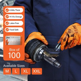 1st Choice 6 mil Orange Gloves, Disposable, Latex Free, Raised Diamond Grip, Mechanic Glove for Men, XLarge, 1 Box of 100