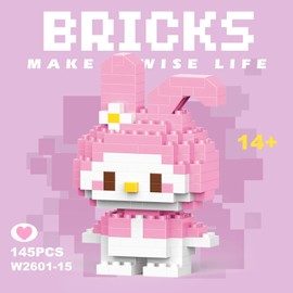 Cute Bunny Pink & White - 145pc Set - Fun Toy Character Model Building Kit - 145 Interlocking Bricks