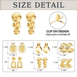 FIBO STEEL 6 Pairs Clip on Earrings Gold Statement Earrings for Women Dangle Clip On Earrings Leaf Butterfly Square Hoops Round Exaggerated No Piercing Fake Earrings Set Wafer
