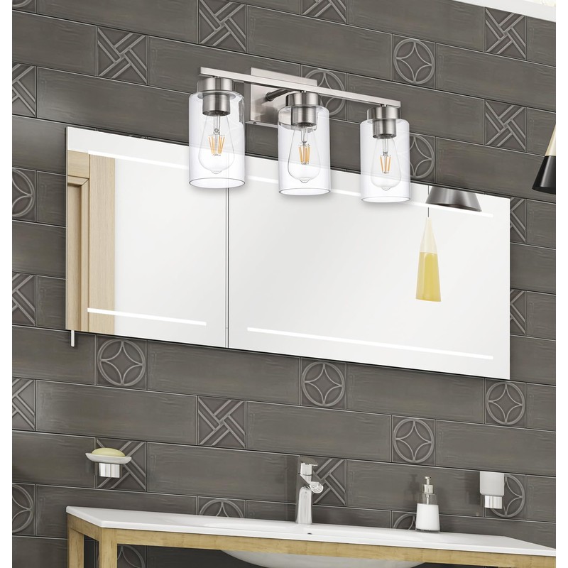 A1A9 3-Light Bathroom Vanity Light, Modern Brushed Nickel Wall Lights