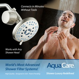 AquaCare Skin & Hair - World's Only Universal Shower Water Filter for All Shower Head Types with ON/OFF Filtration Modes, Instant Cartridge Reload & Stay-Clean American KDF Cartridge, Satin Nickel