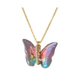 UUONLY 14K Gold Plated Butterfly Necklace, Dainty Cubic Zirconia Butterfly Pendant Jewelry for Women Girls, 17 Inch Chain, Zinc, Cubic Zirconia