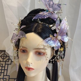 Flower Hair Clips | Glitter Chinese Hair Clip | Elegant Rose Silk Bowknot Tassels Fairy Headpiece for Casual Bridesmaid Dance Prom Festival Bridal Cosplay Wedding