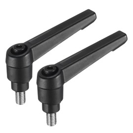uxcell 2pcs Adjustable Clamping Lever Handle M6 x 10mm Metric 304 Stainless Steel Male Threaded Stud Hand Knobs Push Button Ratchet Rotating Screw Handles Bolts with Locking Lever Black