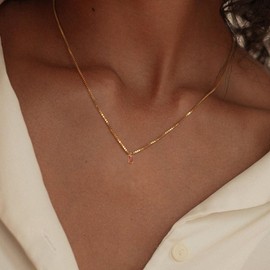 SIXDUTON Women's Necklace Birthstone 14K Gold-Plated Waterproof Birthstone Chain Birthday Valentine's Day Jewellery Gift for Women Girls Mum, Unit size, Metal, No Gemstone