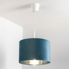 CGC Lighting Modern Velvet 30cm Drum Ceiling Lamp Shade Pendant Table Lamp Bedroom Dining Room Lounge (Teal)