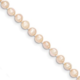 Bonyak Jewelry 14k 3-4mm Pink Near Round Freshwater Cultured Pearl Necklace in 14k Yellow Gold